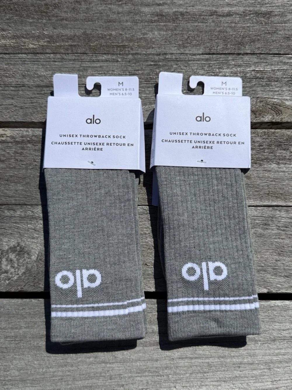Bundle of 2 ALO‎ Unisex Throwback Sock Athletic Heather Grey White Medium NWT